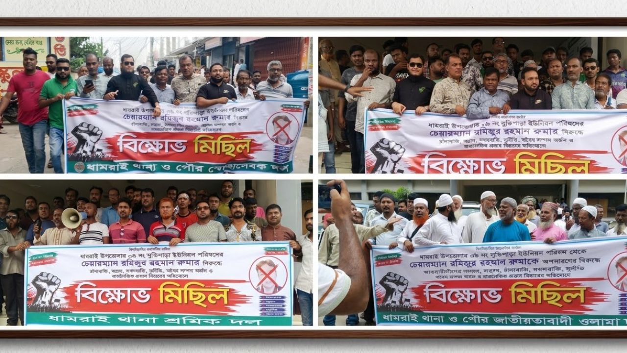 ‎​ধামরাইয়ে ইউপি চেয়ারম্যানের অপসারণ ও বিচারের দাবিতে   সংগঠনগুলোর বিক্ষোভ ও স্মারকলিপি প্রদান